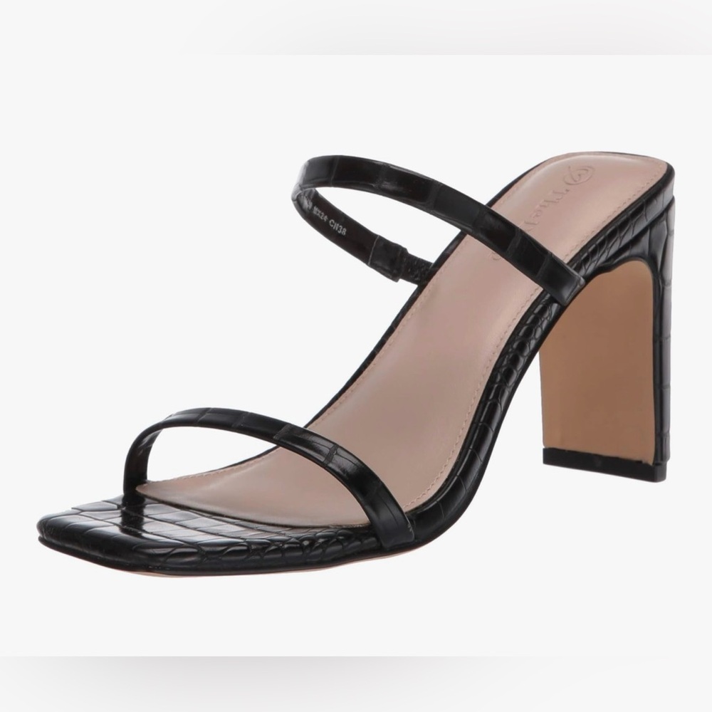 THE DROP || Avery Chic Black Croc-Embossed Heeled Sandals. Sz. 9.5